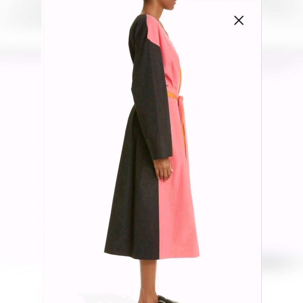 Partow Andy Colorblock Artwear Midi Dress Belted Quiet Luxury Size 12